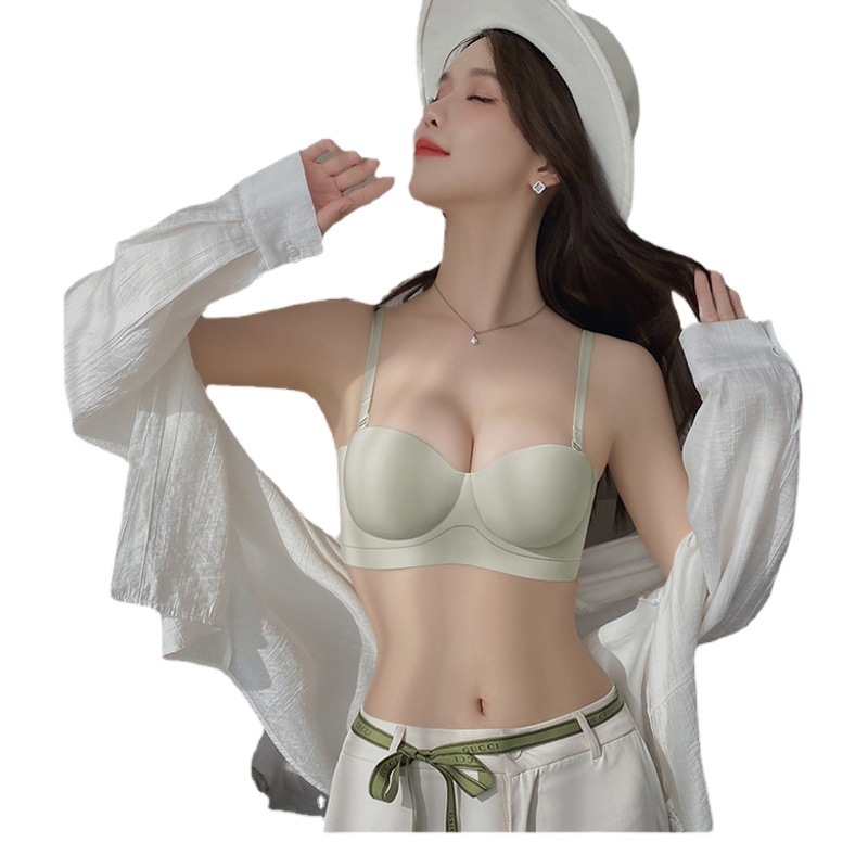 Half Cup Strapless Underwear Women's Non-slip Strapless Small Chest Gathering Non-steel Ring Anti-sagging Invisible Traceless Bra
