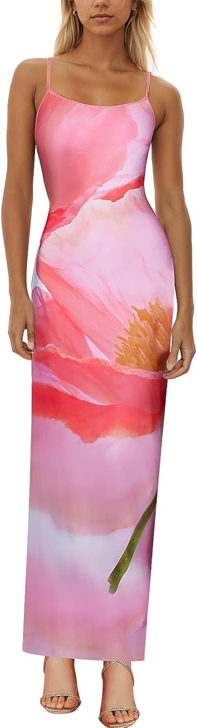 Picture of Autumn 2025 New Elegant Temperament Tight Low-cut Contrast Color Rose Print Design One Step Sling dress