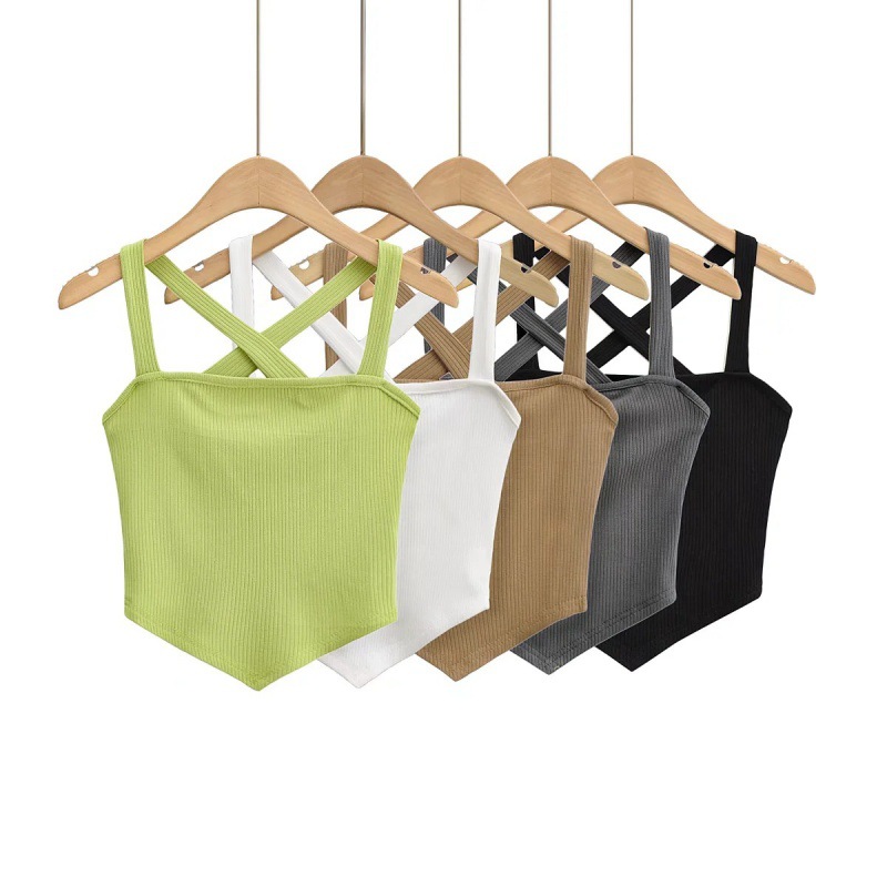 European and American hot girls wind back Cross flat strap 2022 summer New ins short backless sexy