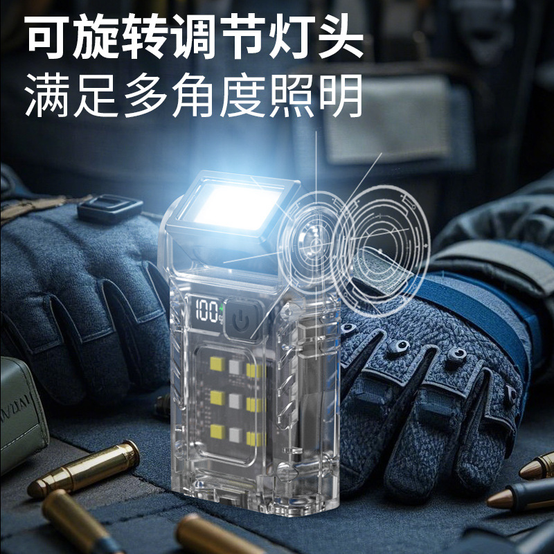 Picture of Led Flashlight Strong Light Bright Long Life Rechargeable Portable Clip-On Light Outdoor Multi-Functional Emergency Cob Work Light