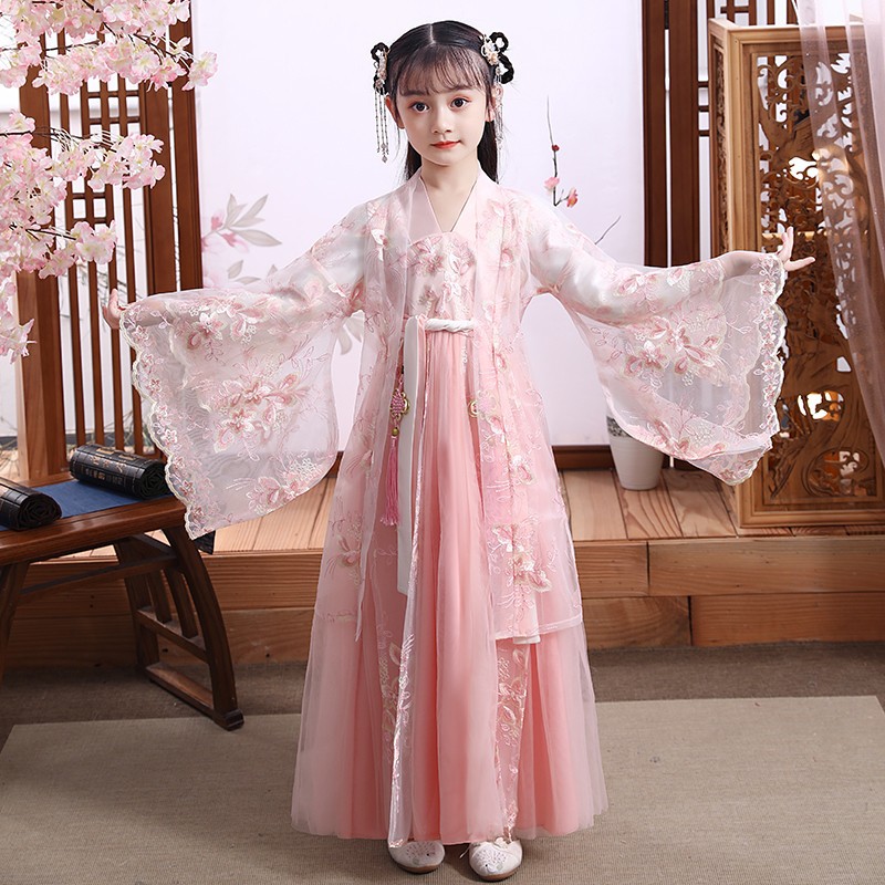 Picture of Hanfu Girl's Spring and Autumn Ancient Costume Chinese Style New Children's Costume Autumn Costume Ancient Style Spring and Autumn Super Immortal Girl's Tang Suit Spring Style