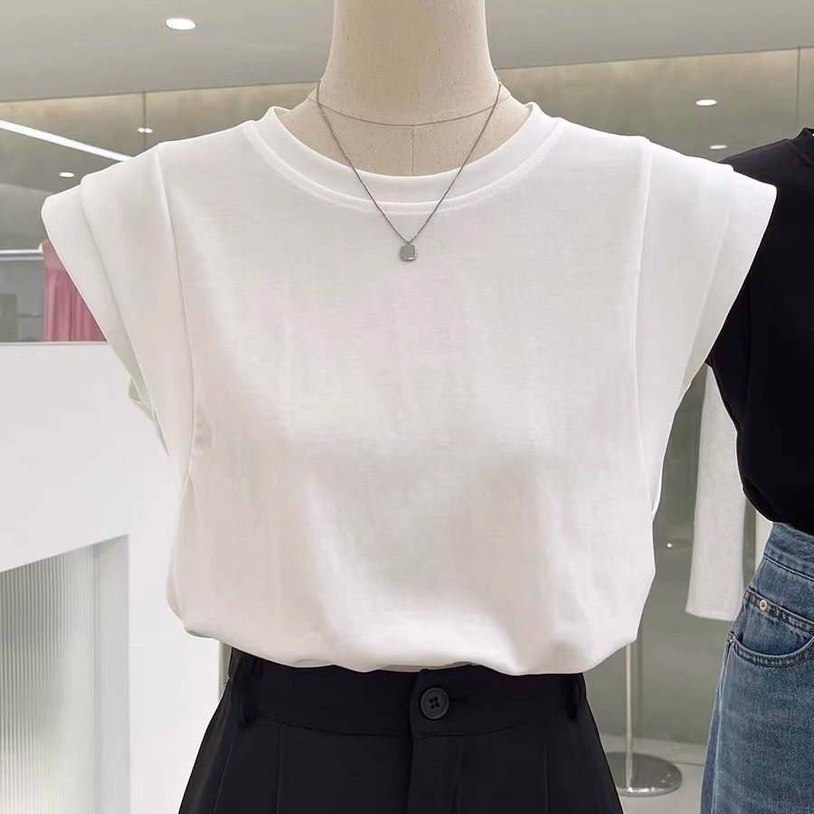 Super-feel Modal Cotton Women's High-end European-made Small Flying Sleeveless T-shirt Slimming Loose Guangzhou Thirteen Line Top