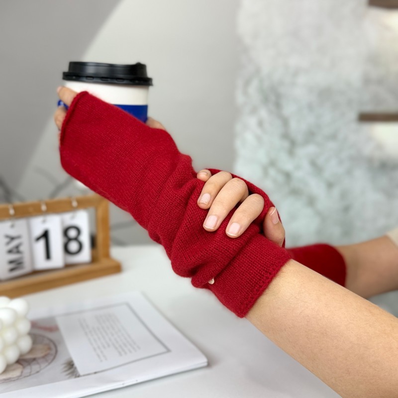Foreign Trade Raccoon Velvet Long-sleeved Gloves Women's Winter Warm Exterior Finger Half Finger Stack Arm Cover Wrist Bracer Solid Color