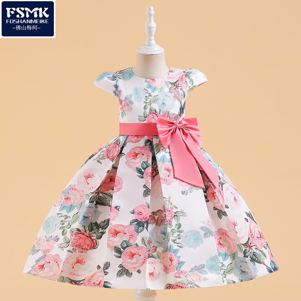 New European and American Amazon Flower Girl Dress, Plaid Printed Big Bow, Small and Medium-Sized Kidsren's Dress, Princess Dress