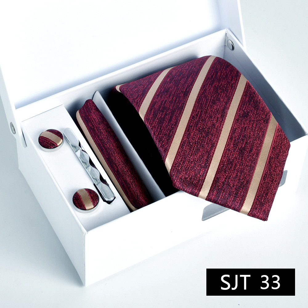 Picture of Tie formal business executive 5-piece gift box wedding = = groom wedding festive wine red in stock new