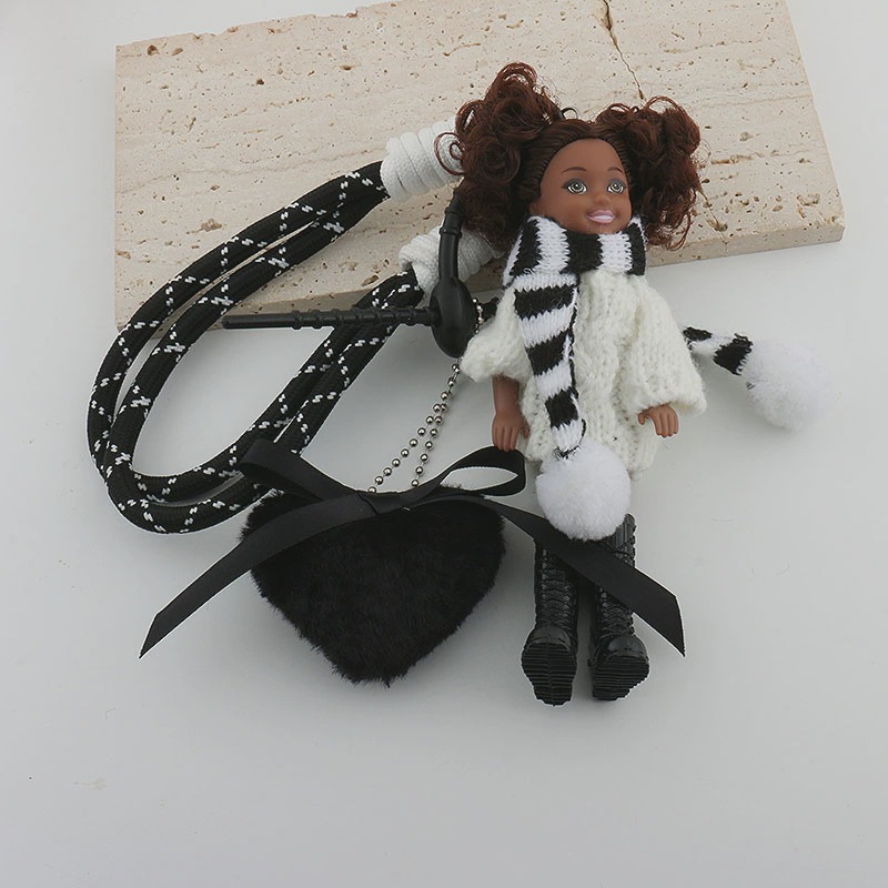 Picture of Cross-Border Curly Hair Barbie Princess Doll Bag Pendant Autumn and Winter Sweater Scarf Black Doll Keychain Pendant Trendy