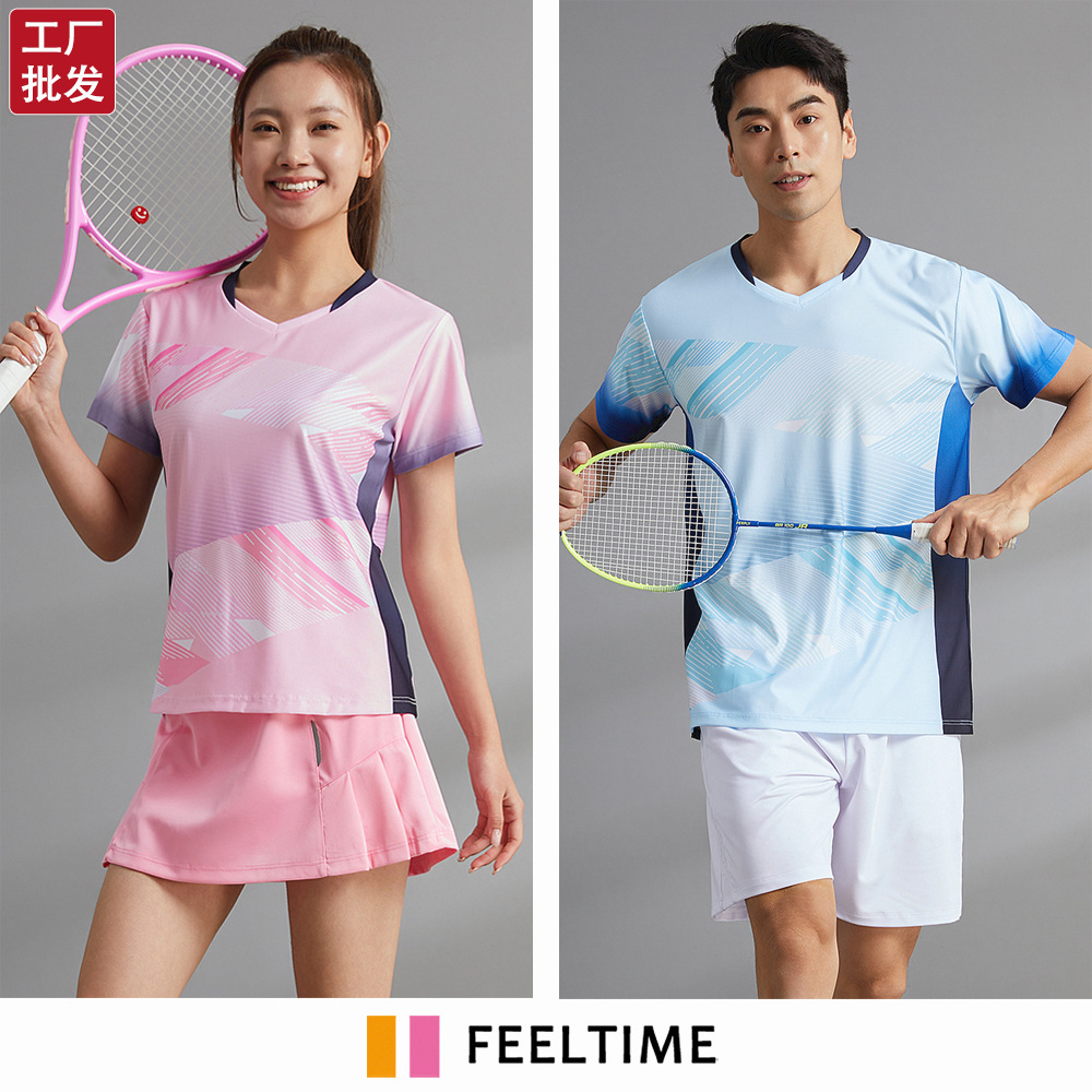 [Blue Whale Factory Store] Wholesale High-end Quick-drying Breathable Sportswear suit Short-sleeved Badminton Suit for Men and Women