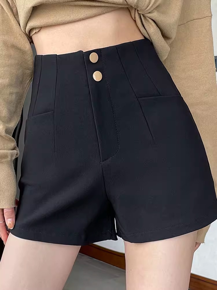 High Waist Slimming Black Suit Shorts Women's 2024 Spring New Casual Fashion All-match Outer Wear A- line Wide Leg Pants