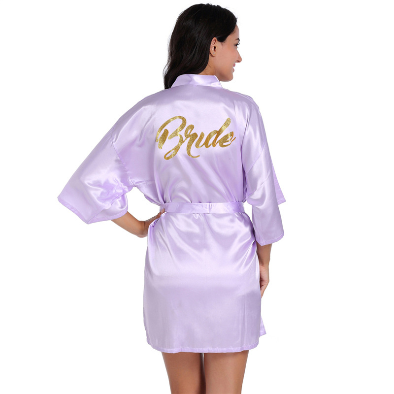 Picture of Women's Wedding Makeup Gown Hot Stamping Gold Bride Nightgown Women's Summer Thin Cardigan High-grade Bride Morning Gown