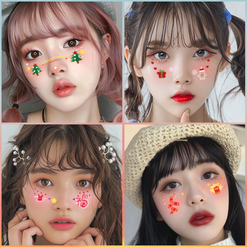 Picture of New Year's Day girl cute face makeup New year new year Creative face stickers love blush cute makeup stickers tattoo stickers