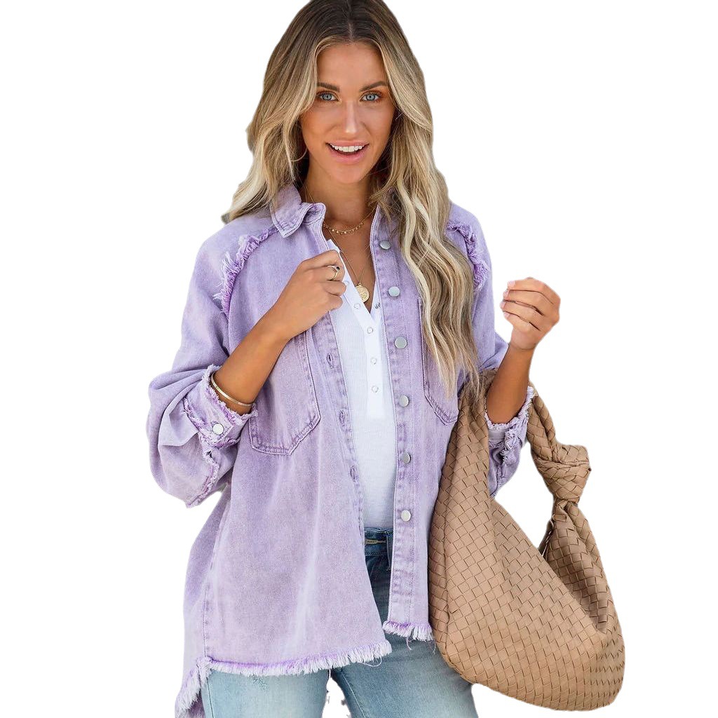 Picture of Foreign trade women's summer new European and American leisure do old tassel hole loose Denim coat cross-border Amazon women