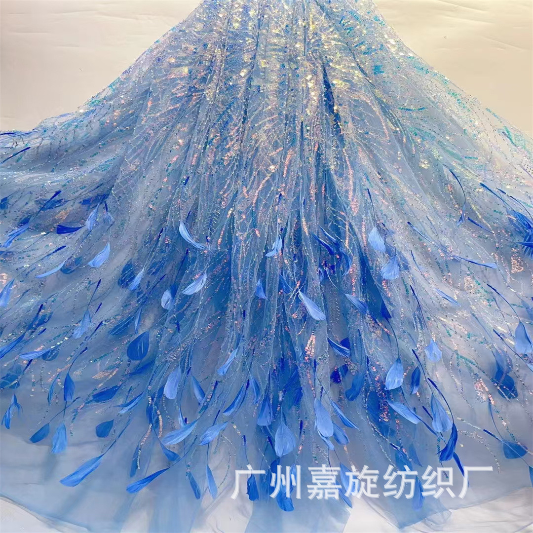 3D Handmade Feather Fireworks Fantasy Film Tulle Embroidered Cloth Candy Color dress Dress Dress Dress Lace Fabric