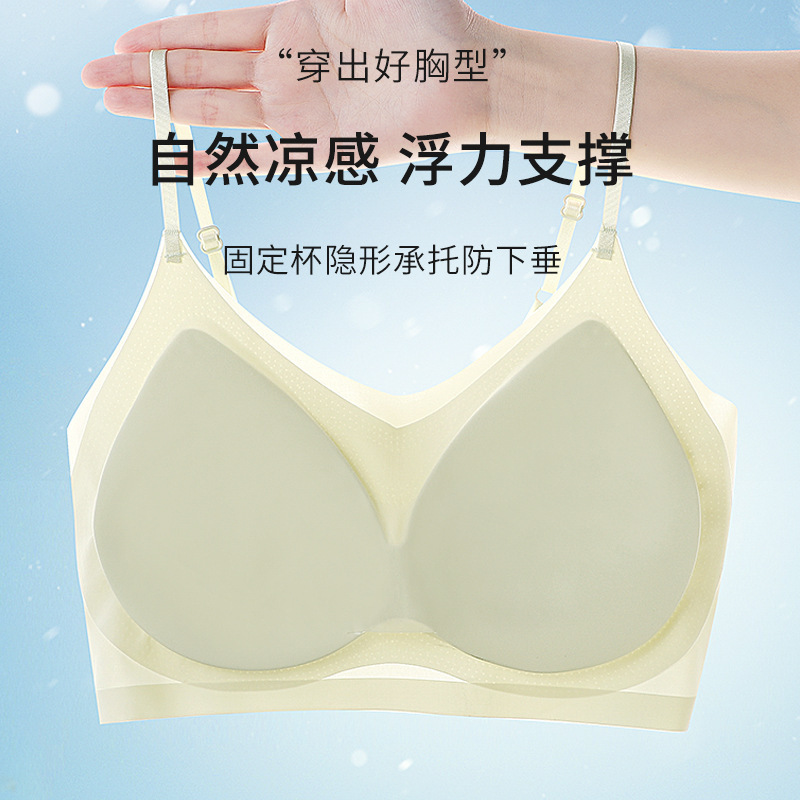Summer Cool Ice Silk Small Air-Conditioned Intimates for Women, Light and Breathable, Seamless Nude Beauty Vest Style Ultra-Thin High-Elastic Bra