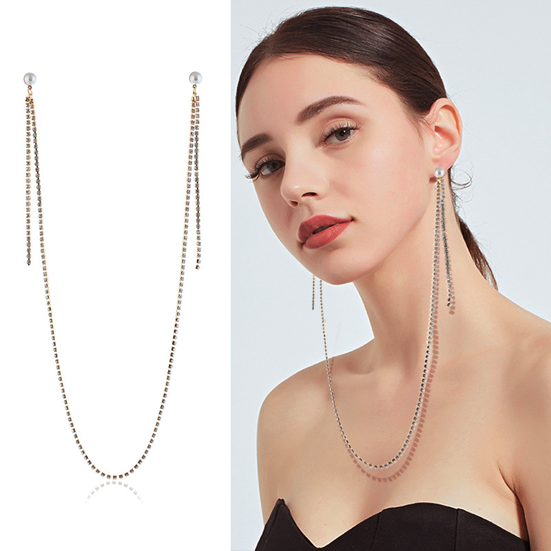 Picture of Cold style full diamond long necklace earrings halter one-piece one-piece earrings European and American personalized earrings for women