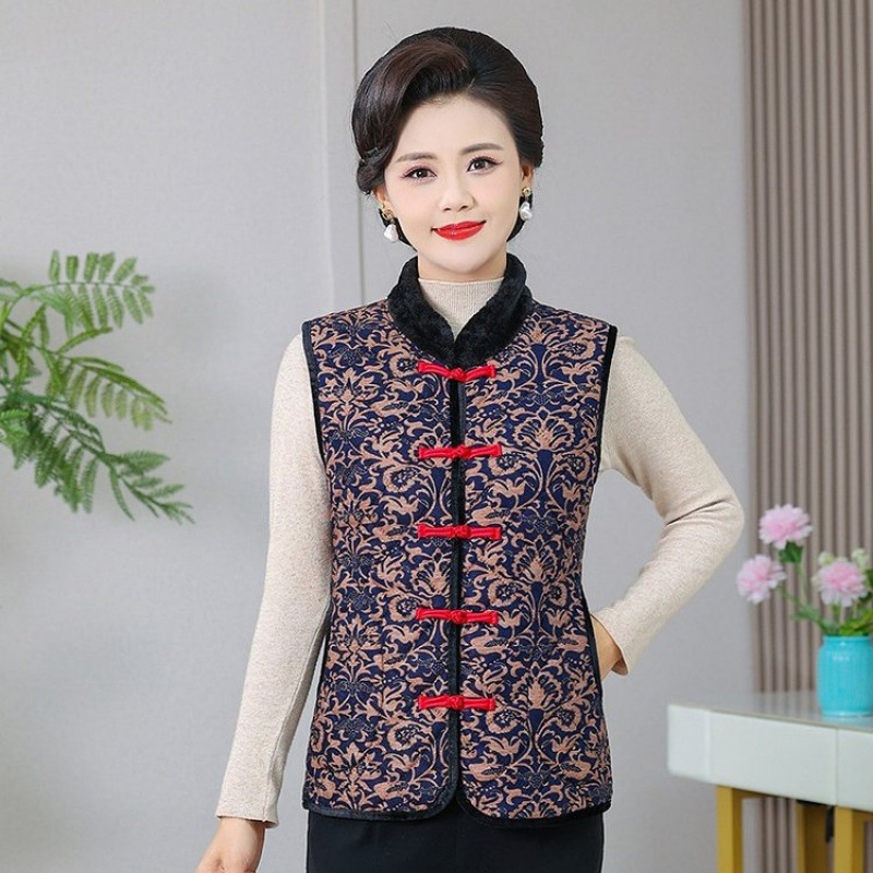 Picture of Middle-aged and Elderly Mother's fleece-lined Vest Women's Autumn and Winter New Chinese Style National Style Thickened Warm Waistcoat Vest for Elderly