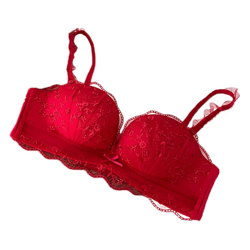 Lace push up Palm cup bra wedding red birth year sexy embroidered Japanese girl small chest special underwear