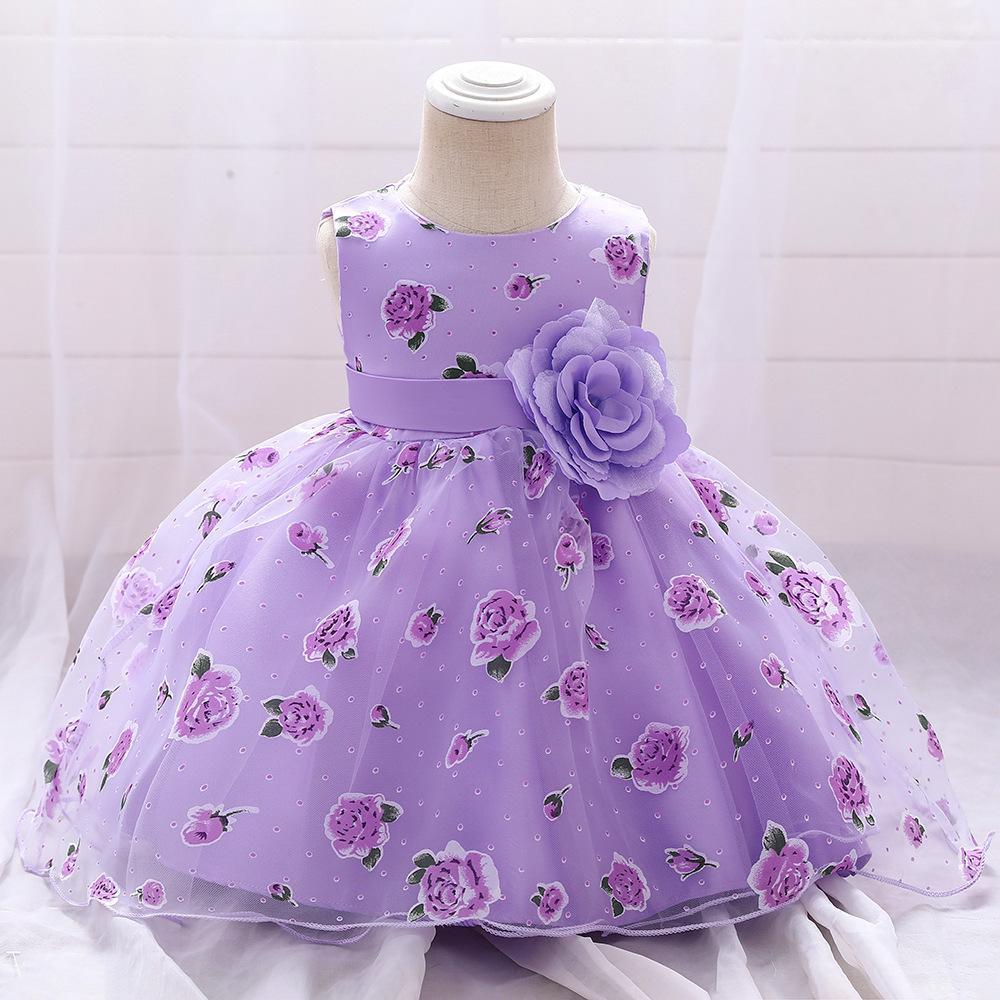 Picture of European and American style printed dress children's flower princess dress flower girl's wedding dress girl's baby one-year-old dress