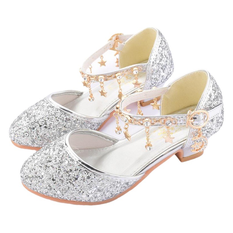 Girls Princess Shoes 2025 New Style Little Girls Crystal Shoes Dress Shoes Catwalk Tassel Buckle High Heels