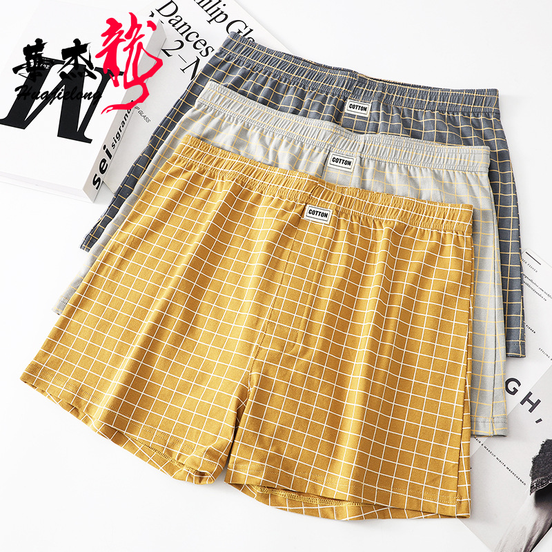 Hua Jielong men's underwear men's plaid boxers cotton boxers loose thin breathable Arrow pants a generation of hair