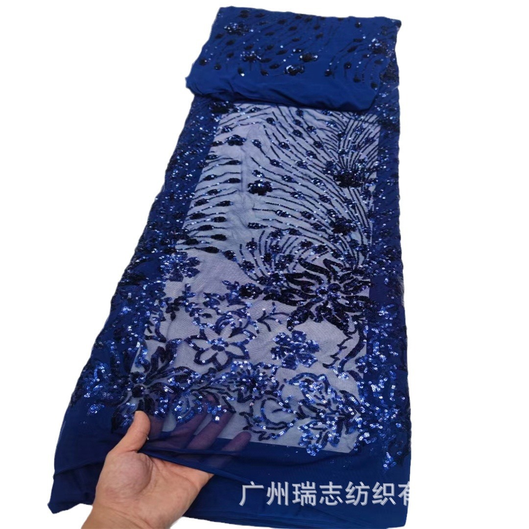 Picture of New in stock elastic net positioning phoenix tail big flower sequin lace fabric European and American banquet dress cheongsam fabric