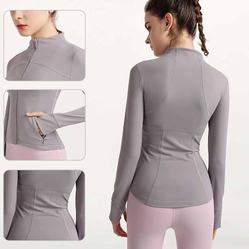 Picture of Cross-border spring and autumn slim fit sports long sleeve women's casual thick pocket yoga coat quick-drying zipper yoga clothing wholesale