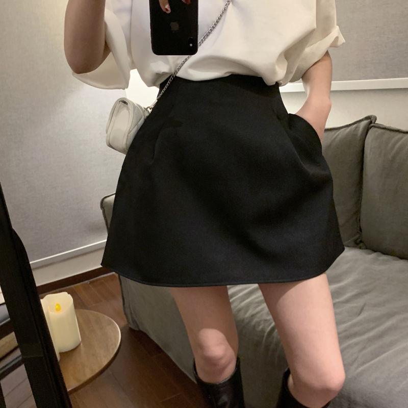 White A- line Skirt Women's Summer New High Waist Skirt Elegant Slimming All-match Puffy Short Skirt for Petite