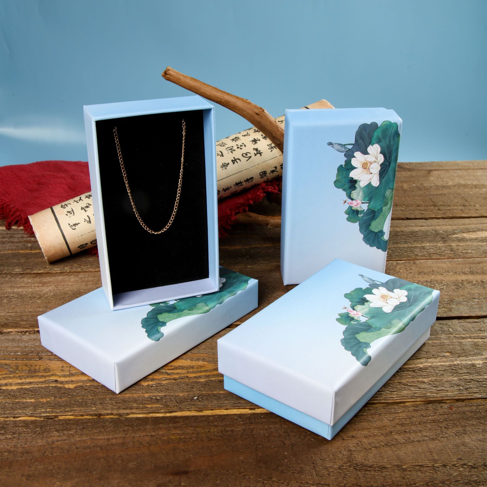 Vintage Sachet Packaging Box Antique Beaded Jewelry Box Lotus Necklace Box Brooch Storage Paper Rectangular Gift Box