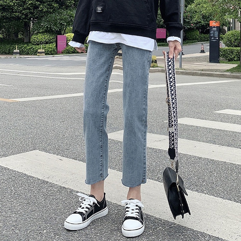 Pregnant Women's Straight-Leg Jeans Loose plus size Pregnant Women's High Waist Abdominal Pants Spring and Autumn Cropped Pants Autumn