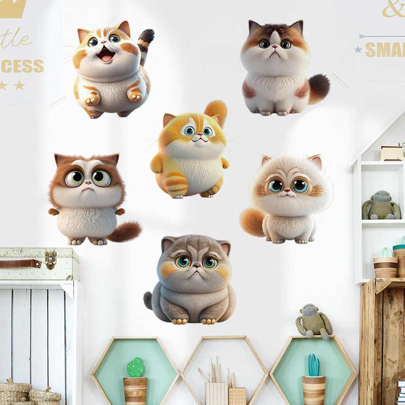 Cartoon cute cat children's room decorative stickers bedroom sofa background wall stickers cute pet removable wall stickers