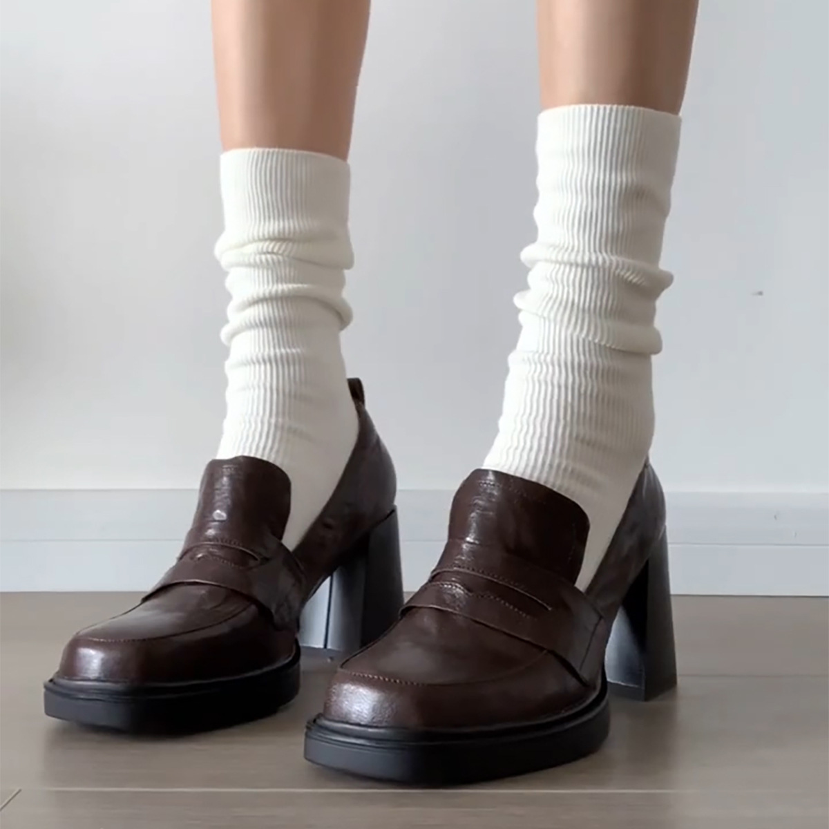 Vintage High-heeled Mary Jane Single-layer Shoes Women's Deep-cut Coarse-heeled Loafers British Thick-soled Square Toe Small Leather Shoes