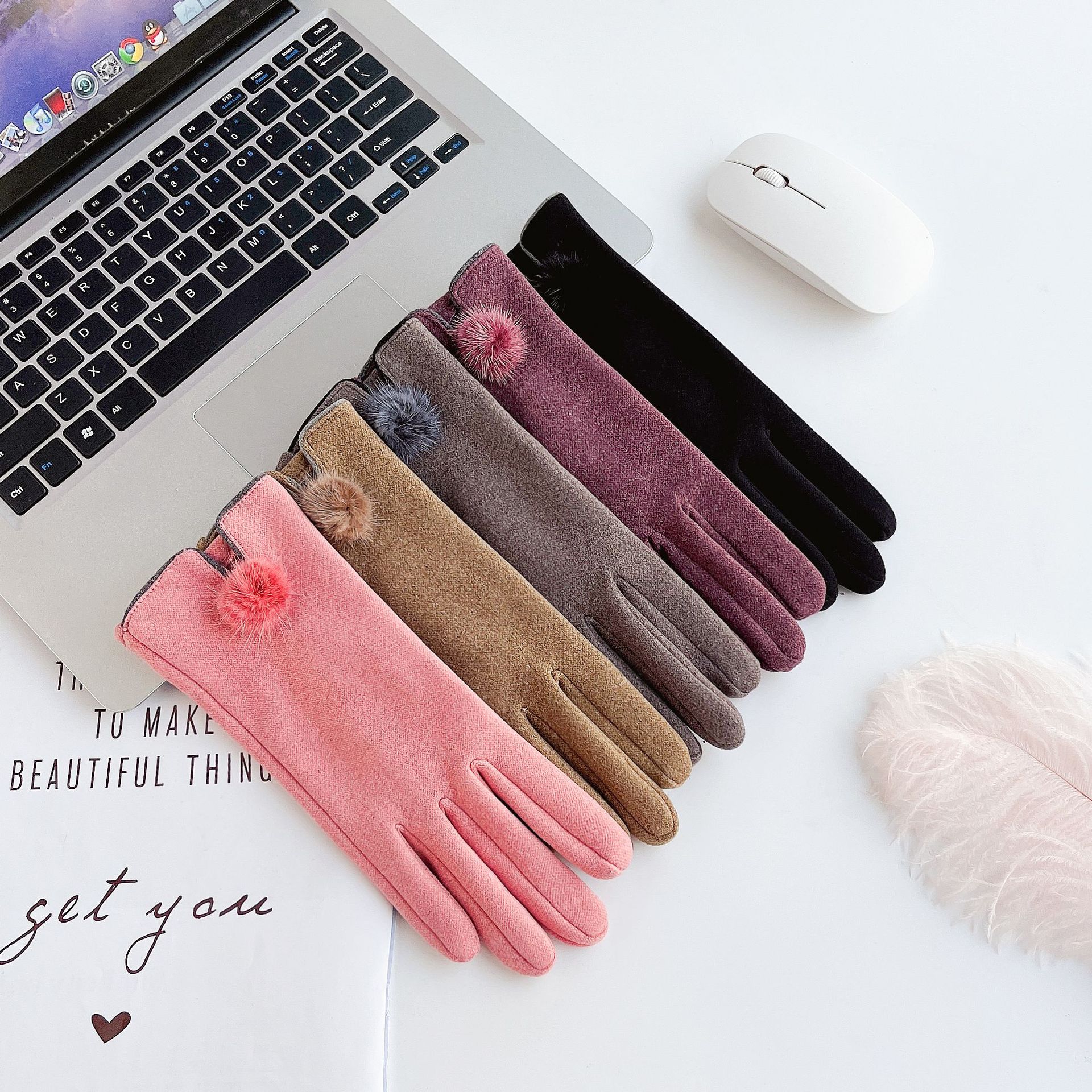 New Imitation Velvet Rabbit Plush Women's Autumn and Winter Velvet Touch Screen Warm Clothing Outdoor Cycling Sports Driving Gloves