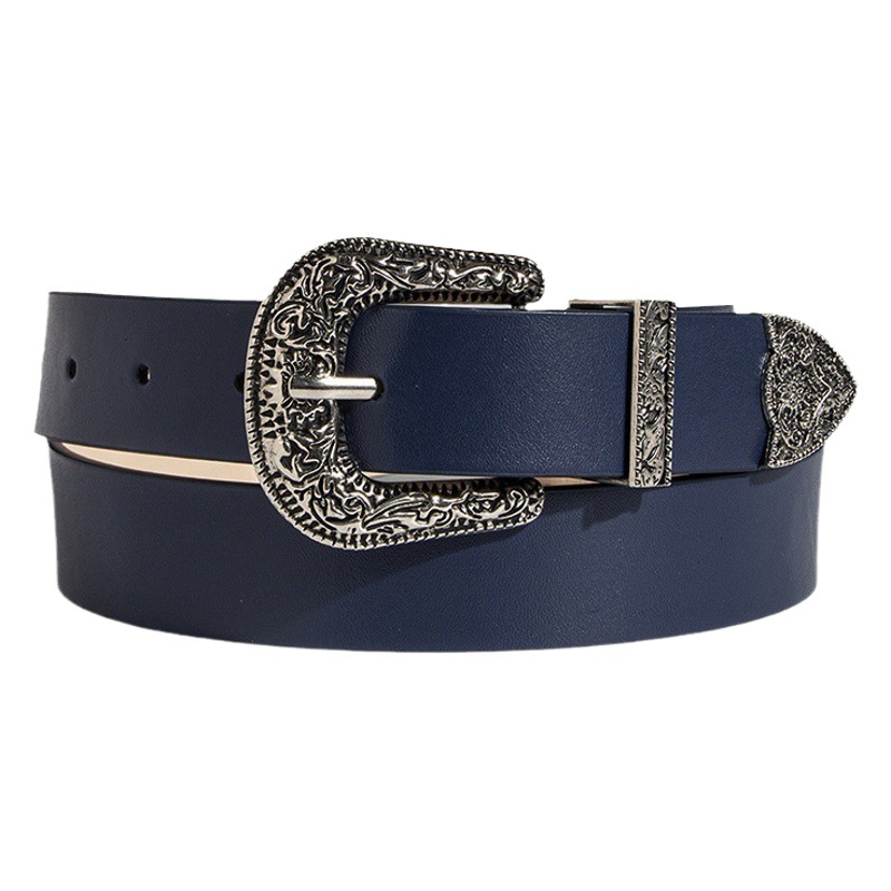 New ladies western handsome fashion carving retro PU belt neutral personality trendy women's belt in stock generation hair