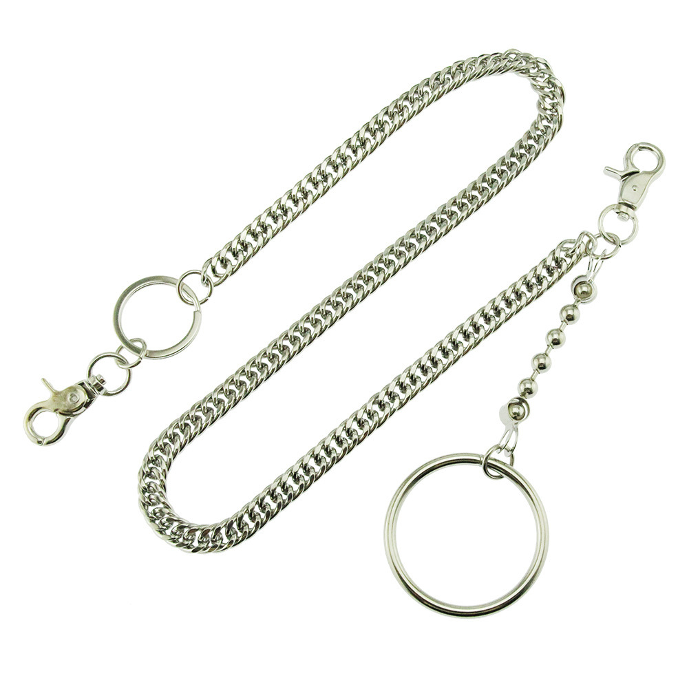 Men's nightclub disco street punk pants chain pendant silver creative big iron ring cuban chain waist chain denim pants chain