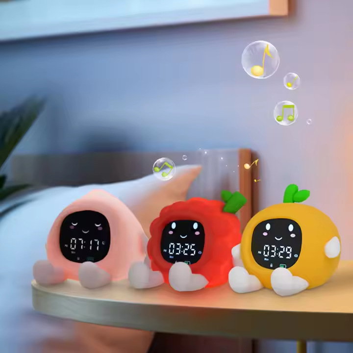 New Fruit Series Alarm Clock Light Children's Companion Alarm Clock Creative Design Mobile Phone Bracket Clap Color Changing Night Light