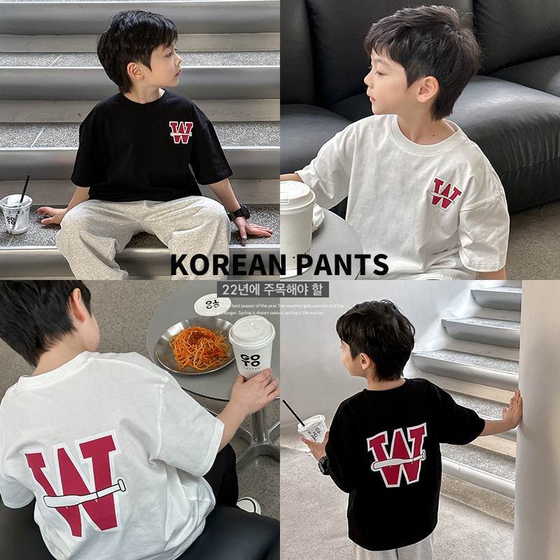 Boys Short-sleeved T-shirt 2023 New Baby Top Summer Children's Bottoming Korean Style Distinctive Trendy