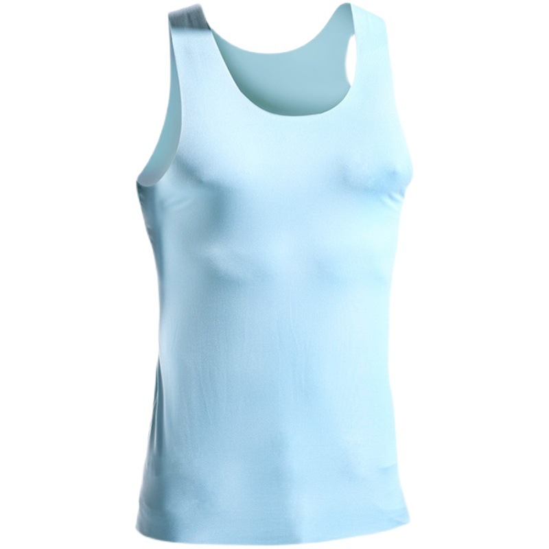 Ice Silk Seamless Vest for Men, Summer Tight-Fitting, Customizable, Stretchy, Thin, Quick-Drying, Sleeveless, Wide-Shoulder Undershirt