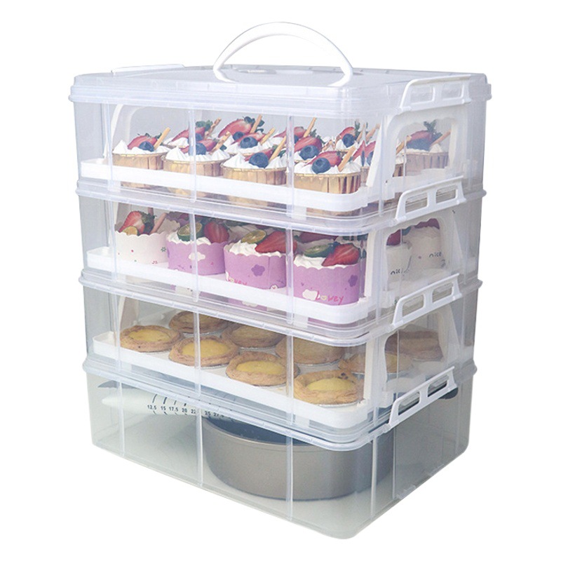 Paper cup cake packing box portable plastic mobile dessert table storage transport box muffin cup cake packing box