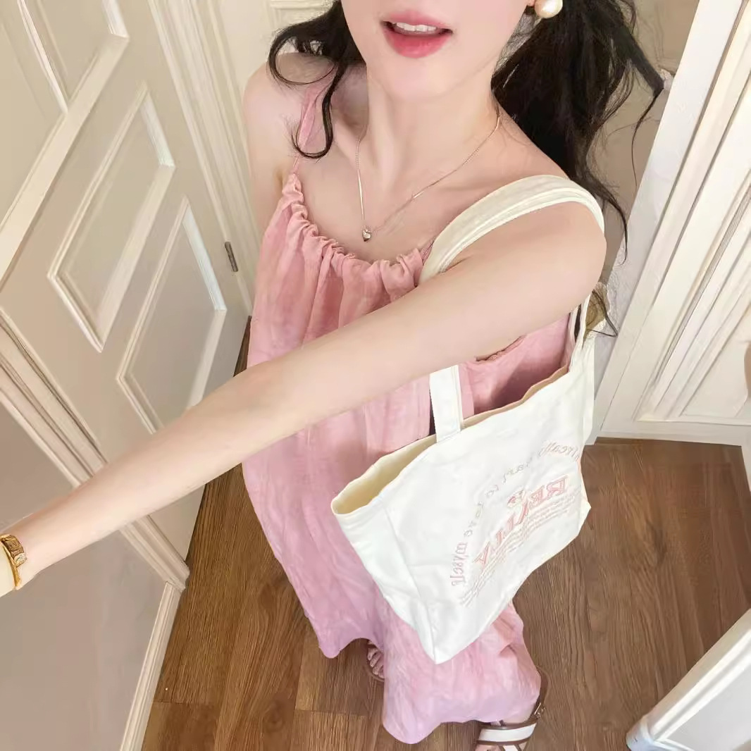 Picture of Pink Sling Long Dress Women's Summer New Seaside Vacation Beach dress Neck Design Niche Dress