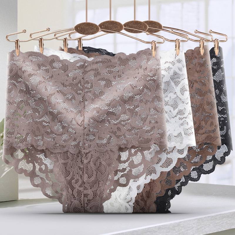 Picture of Cross-border sexy lace underwear women's high waist ultra-thin perspective mesh bottoms plus size women's chubby girl cotton briefs