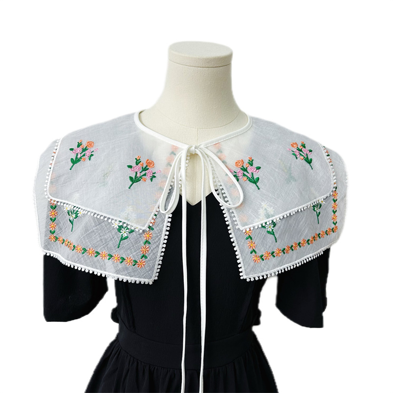 Picture of New double exquisite embroidery black and white apricot tricolor color small flower pastoral shawl bilateral wave wholesale