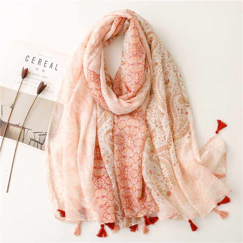 Yitao Scarf Creative Ethnic Style Cotton and Linen Hand Scarf Women's Orange Wheat Tassel Travel Beach Towel Shawl