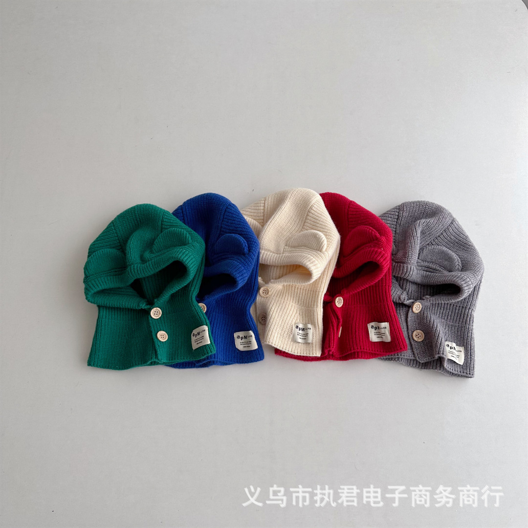 Children's hat scarf integrated in the Korean version of the net red baby solid color autumn and winter earmuffs head hair cap tide