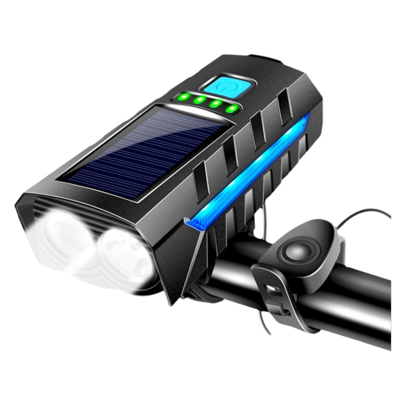 Cross-border new bicycle light headlight horn dual light solar charging flashlight night cycling light equipment