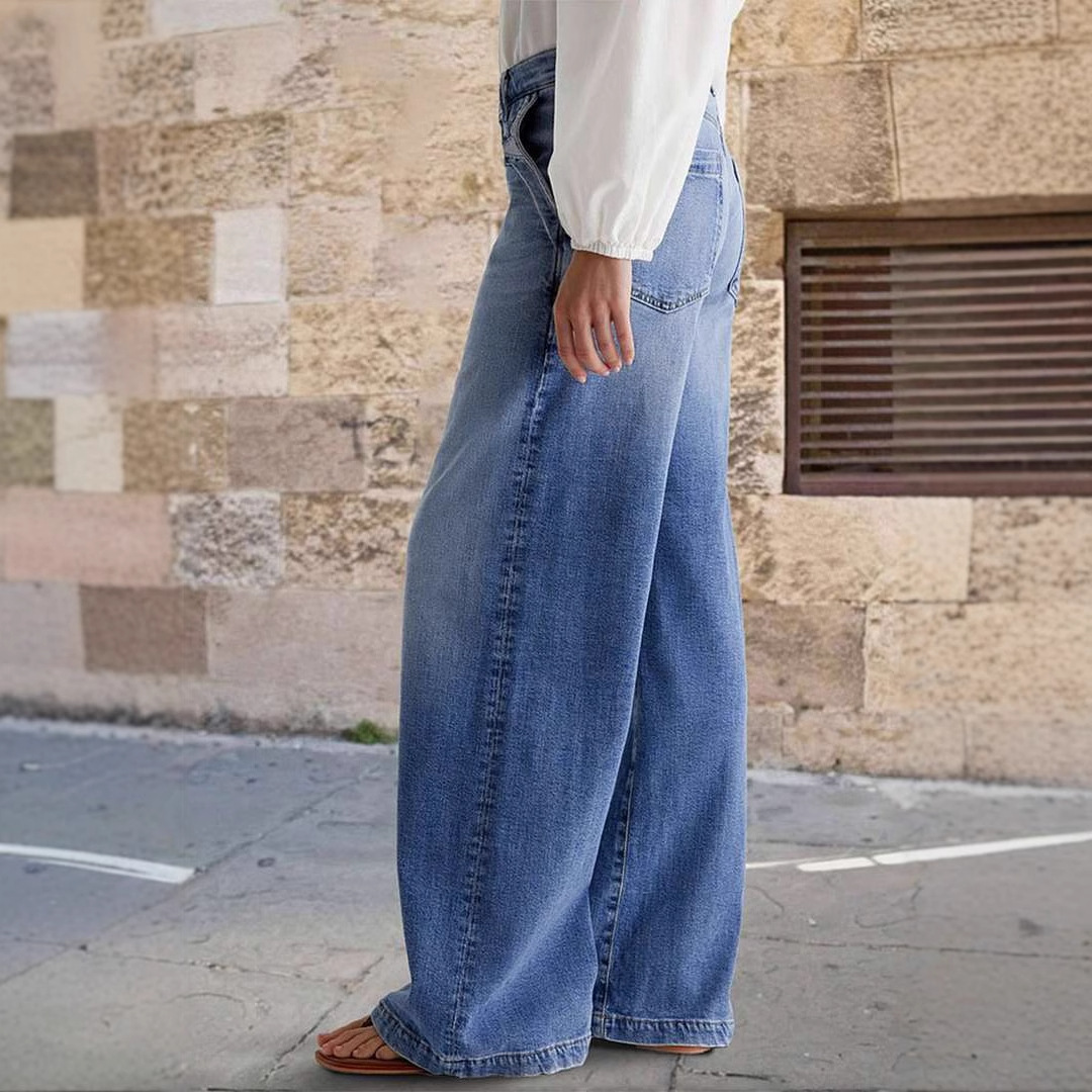 Picture of 2025 Spring New European and American Cross-border Retro Wide-leg Jeans Women's Embroidered Stretch Straight Pants Casual Trousers