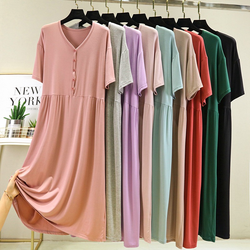 2024 Loose Large Size Half-Sleeved Dress Modal Nightgown Women's Summer Thin Long Skirt Short-Sleeved Maternity Wear Wholesale