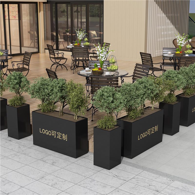 Outdoor Wrought Iron Flower Box Fence Square Sample House Display Outdoor Zinc-Plated Rectangular Flower Trough Flower Pot
