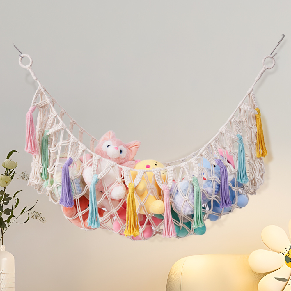 Picture of Cross-Border Nordic Style Bohemian Two-Corner Toy Net Bag Woven Hanging Net Cotton Rope Plush Toy Storage Net Bag