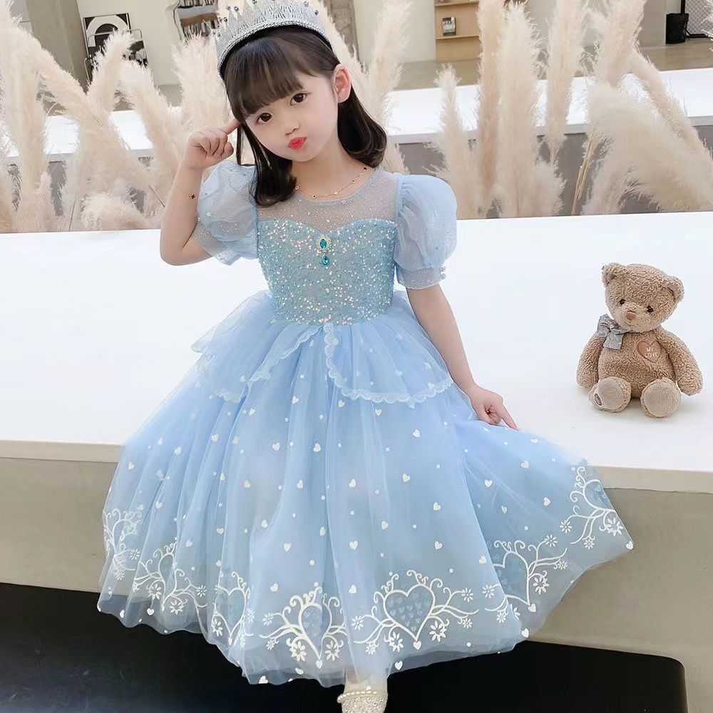 Picture of Girls Elsa Princess Dress Summer Dress Short Sleeve Frozen Elsa dress Long Birthday Dress New Dress