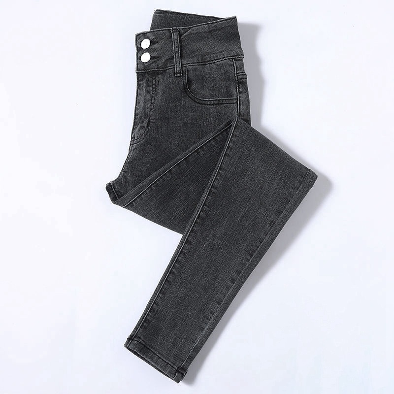 Picture of Stretch Jeans Women's High Waist Double Buckle Tight Pants New Spring Autumn and Winter Korean Style Slim-fit All-match Pencil Pants