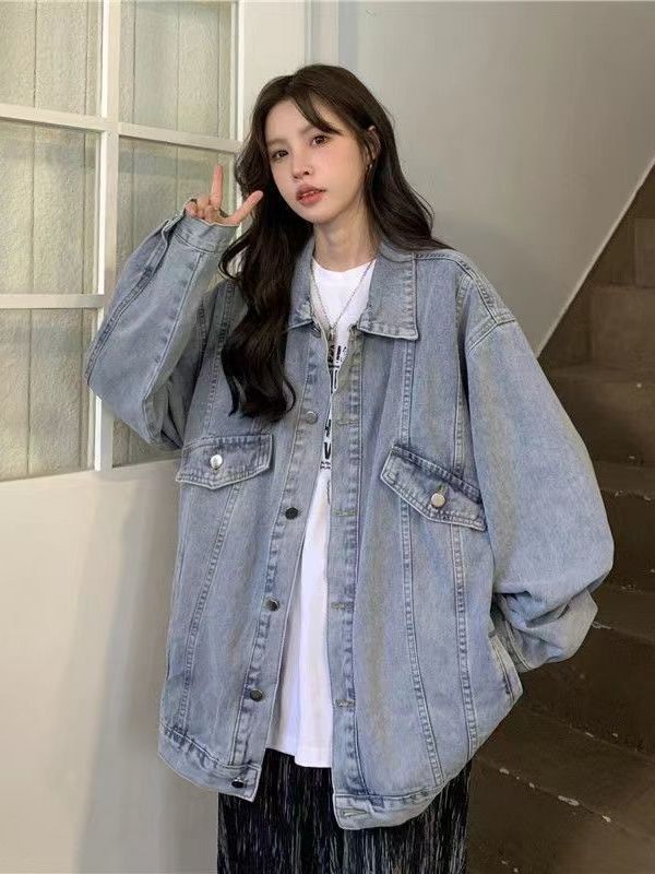 Vintage Denim Jacket Women's Small 2023 Spring and Autumn New All-match BF Style Loose Cool Salt Jacket Trendy Top
